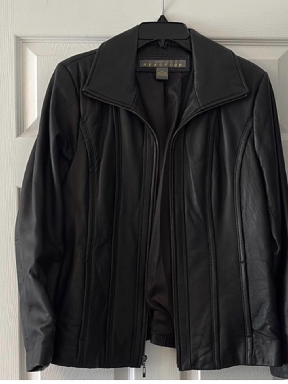 Kenneth Cole Reaction Black Leather Panel Zip Jacket